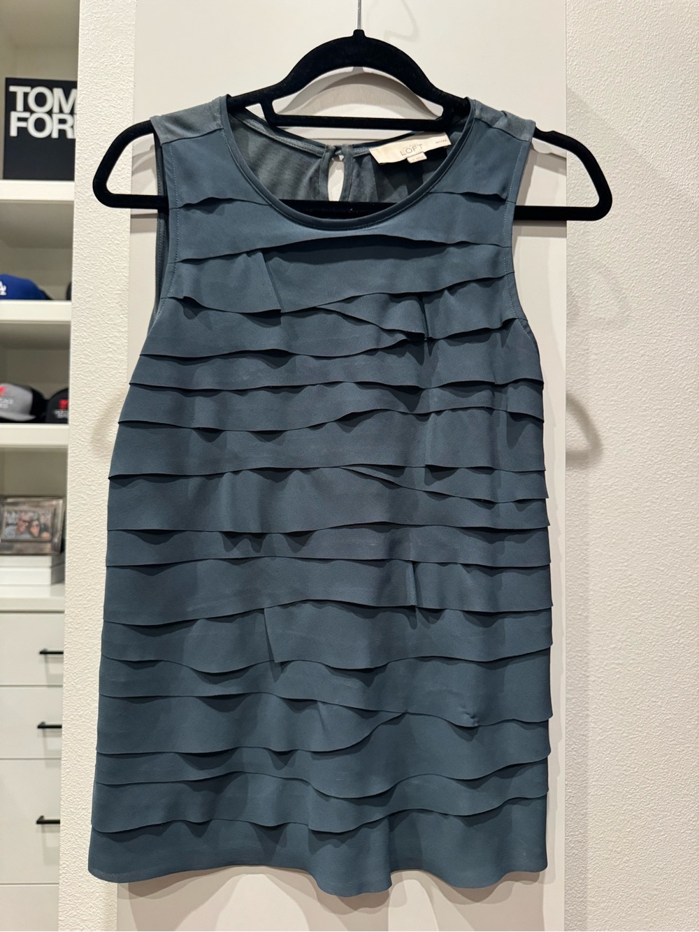 LOFT Green Tiered Ruffle Tank Top